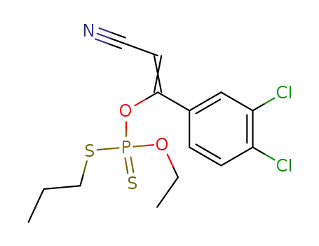 Molecular Structure of 53882-71-6 (Dithiophosphoric acid O-[(E)-2-cyano-1-(3,4-dichloro-phenyl)-vinyl] ester O'-ethyl ester S-propyl ester)