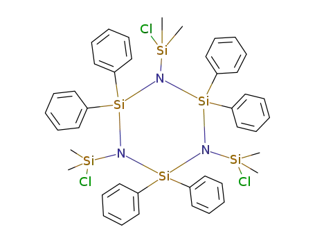 Molecular Structure of 3037-36-3 (1,3,5-Tris-(chloro-dimethyl-silanyl)-2,2,4,4,6,6-hexaphenyl-[1,3,5,2,4,6]triazatrisilinane)