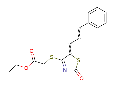 Molecular Structure of 63671-09-0 (Acetic acid,
[[2,5-dihydro-2-oxo-5-(3-phenyl-2-propenylidene)-4-thiazolyl]thio]-, ethyl
ester)