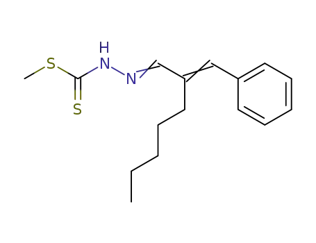 Molecular Structure of 26174-31-2 (N'-[2-[1-Phenyl-meth-(E)-ylidene]-hept-(E)-ylidene]-hydrazinecarbodithioic acid methyl ester)