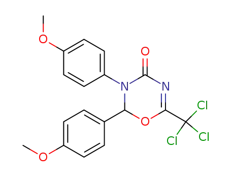 Molecular Structure of 63384-90-7 (4H-1,3,5-Oxadiazin-4-one,
2,3-dihydro-2,3-bis(4-methoxyphenyl)-6-(trichloromethyl)-)