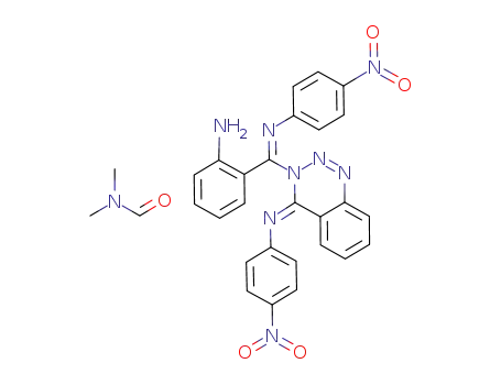Molecular Structure of 92000-83-4 (3-<2-amino-N-(4-nitrophenyl)benzimidoyl>-4-(4-nitrophenylimino)-3,4-dihydro-1,2,3-benzotriazine dimethylformamide solvate)