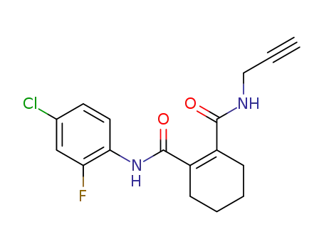 Molecular Structure of 71416-62-1 (1-Cyclohexene-1,2-dicarboxamide,
N-(4-chloro-2-fluorophenyl)-N'-2-propynyl-)