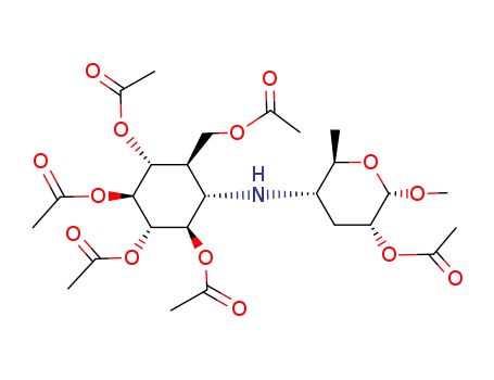 Methyl 4-<(1S)-(1,3,5/2,4,6)-2,3,4,5-tetrahydroxy-6-(hydroxymethyl)cyclohexyl>amino-3,4,6-trideoxy-α-D-ribo-hexopyranoside hexaacetate