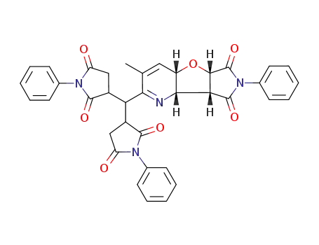 Molecular Structure of 134220-44-3 ((4aS,5aS,8aR,8bS)-2-[Bis-(2,5-dioxo-1-phenyl-pyrrolidin-3-yl)-methyl]-3-methyl-7-phenyl-4a,5a,8a,8b-tetrahydro-pyrrolo[3',4':4,5]furo[3,2-b]pyridine-6,8-dione)