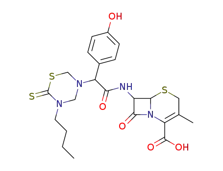 7-<2-(dihydro-5-butyl-6-thioxo-2H-1,3,5-thiadiazine-3(4H)-yl)-2-(4-hydroxyphenyl)acetamido>-3-methyl-3-cephem-4-carboxylic acid