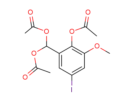 Molecular Structure of 7396-70-5 (2-Acetoxy-1-diacetoxymethyl-3-methoxy-5-jod-benzol)
