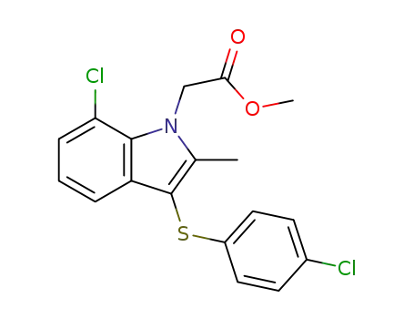 Molecular Structure of 628736-29-8 (1H-Indole-1-acetic acid, 7-chloro-3-[(4-chlorophenyl)thio]-2-methyl-,
methyl ester)