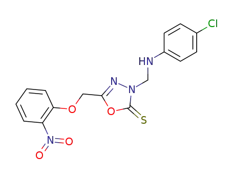 Molecular Structure of 72385-01-4 (3-(4-chloro-anilinomethyl)-5-(2-nitro-phenoxymethyl)-3<i>H</i>-[1,3,4]oxadiazole-2-thione)