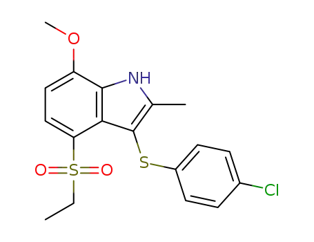 Molecular Structure of 628736-13-0 (1H-Indole, 3-[(4-chlorophenyl)thio]-4-(ethylsulfonyl)-7-methoxy-2-methyl-)