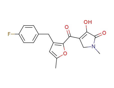 Molecular Structure of 500365-97-9 (2H-Pyrrol-2-one,
4-[[3-[(4-fluorophenyl)methyl]-5-methyl-2-furanyl]carbonyl]-1,5-dihydro-3-
hydroxy-1-methyl-)