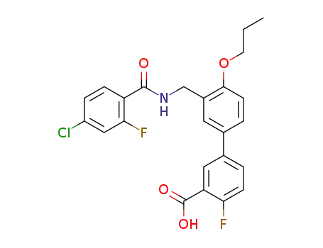 Molecular Structure of 478372-32-6 (3-(3-{[(4-Chloro-2-fluorobenzoyl)-amino]methyl}-4-propoxyphenyl)-6-fluorobenzoic acid)