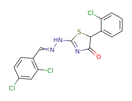 Molecular Structure of 132465-89-5 (2,4-dichloro-benzaldehyde [5-(2-chloro-phenyl)-4-oxo-thiazolidin-2-ylidene]-hydrazone)