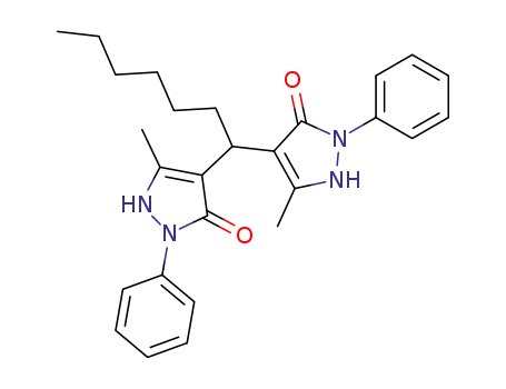 Molecular Structure of 77035-57-5 (5,5'-dimethyl-2,2'-diphenyl-1,2,1',2'-tetrahydro-4,4'-heptylidene-bis-pyrazol-3-one)