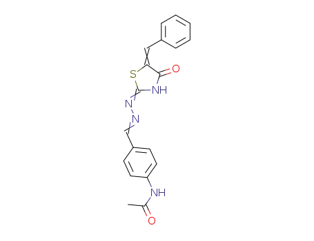 Molecular Structure of 109568-33-4 (acetic acid-{[4-(5-benzyliden-4-oxo-thiazolidin-2-ylidenehydrazono)-methyl]-anilide})