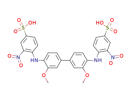 Molecular Structure of 13458-23-6 (3,3'-dinitro-4,4'-(3,3'-dimethoxy-biphenyl-4,4'-diyldiamino)-bis-benzenesulfonic acid)
