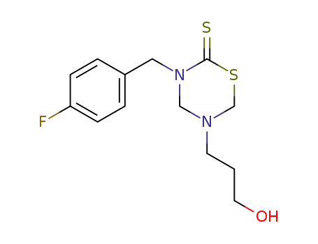 Molecular Structure of 5893-20-9 (2H-1,3,5-Thiadiazine-2-thione,
3-[(4-fluorophenyl)methyl]tetrahydro-5-(3-hydroxypropyl)-)