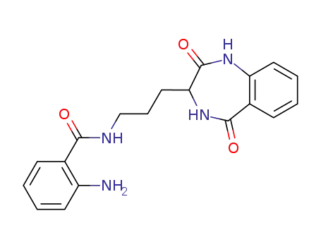 Molecular Structure of 88369-27-1 (Benzamide,
2-amino-N-[3-(2,3,4,5-tetrahydro-2,5-dioxo-1H-1,4-benzodiazepin-3-yl)
propyl]-)