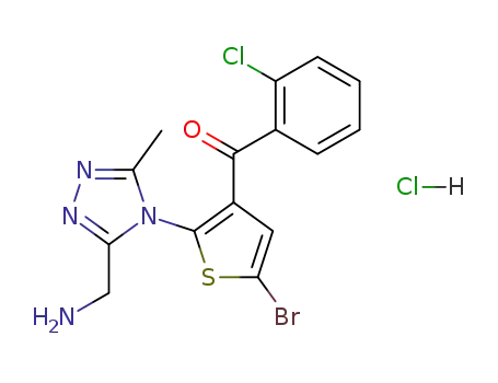 Molecular Structure of 118617-20-2 (5-bromo-2-(3-aminomethyl-5-methyl-4H-<1,2,4>triazolo-4-yl)thieno-3-yl 2-chlorophenyl ketone hydrochloride)