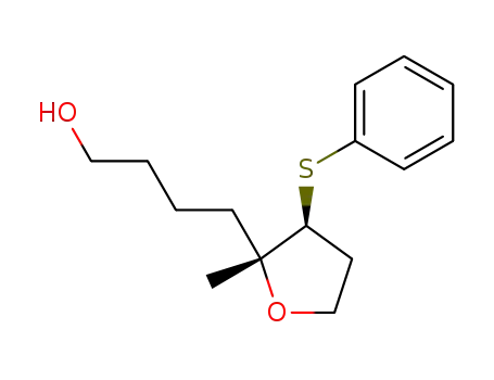 Molecular Structure of 137654-04-7 (2-Furanbutanol, tetrahydro-2-methyl-3-(phenylthio)-, trans-)