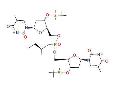 Molecular Structure of 143331-51-5 (((S)-2-Methyl-butyl)-phosphonic acid bis-[(2R,3S,5R)-3-(tert-butyl-dimethyl-silanyloxy)-5-(5-methyl-2,4-dioxo-3,4-dihydro-2H-pyrimidin-1-yl)-tetrahydro-furan-2-ylmethyl] ester)