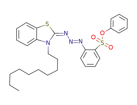Molecular Structure of 143286-42-4 (Benzenesulfonic acid,
2-[3-(3-decyl-2(3H)-benzothiazolylidene)-1-triazenyl]-, phenyl ester,
(E,E)-)