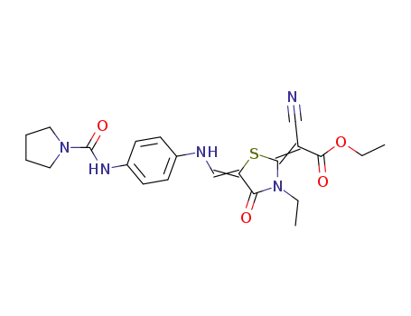 Acetic acid,
cyano[3-ethyl-4-oxo-5-[[[4-[(1-pyrrolidinylcarbonyl)amino]phenyl]amino]
methylene]-2-thiazolidinylidene]-, ethyl ester