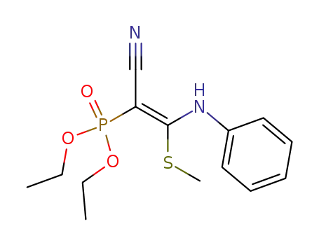 Molecular Structure of 88908-03-6 (Phosphonic acid, [1-cyano-2-(methylthio)-2-(phenylamino)ethenyl]-,
diethyl ester, (Z)-)
