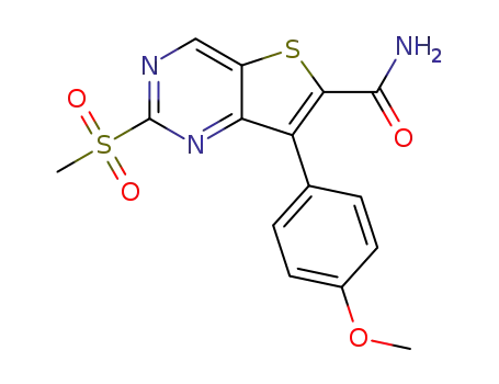 Molecular Structure of 1462950-06-6 (7-(4-methoxyphenyl)-2-(methylsulfonyl)thieno[3,2-d]pyrimidine-6-carboxamide)