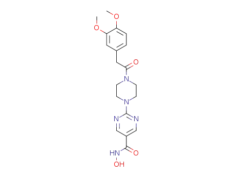 Molecular Structure of 603992-27-4 (5-Pyrimidinecarboxamide,
2-[4-[(3,4-dimethoxyphenyl)acetyl]-1-piperazinyl]-N-hydroxy-)