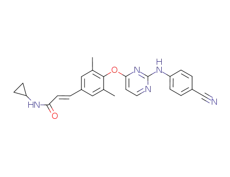 Molecular Structure of 500291-36-1 (2-Propenamide,
3-[4-[[2-[(4-cyanophenyl)amino]-4-pyrimidinyl]oxy]-3,5-dimethylphenyl]-
N-cyclopropyl-, (2E)-)
