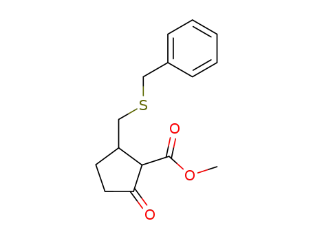 Molecular Structure of 61996-07-4 (Cyclopentanecarboxylic acid, 2-oxo-5-[[(phenylmethyl)thio]methyl]-,
methyl ester)
