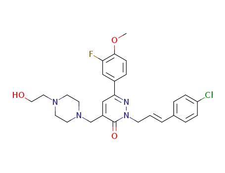 Molecular Structure of 639822-62-1 (3(2H)-Pyridazinone,2-[(2E)-3-(4-chlorophenyl)-2-propenyl]-6-(3-fluoro-4-methoxyphenyl)-4-[[4-(2-hydroxyethyl)-1-piperazinyl]methyl]-)
