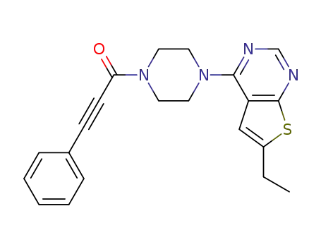 Molecular Structure of 502646-09-5 (Piperazine,
1-(6-ethylthieno[2,3-d]pyrimidin-4-yl)-4-(1-oxo-3-phenyl-2-propynyl)-)