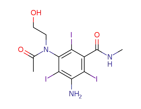Molecular Structure of 62700-94-1 (Benzamide,
3-[acetyl(2-hydroxyethyl)amino]-5-amino-2,4,6-triiodo-N-methyl-)