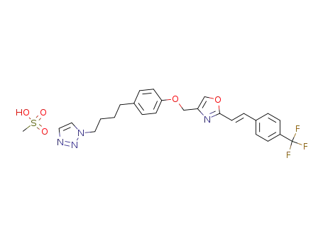 Molecular Structure of 391202-04-3 (1H-1,2,3-Triazole,1-[4-[4-[[2-[(1E)-2-[4-(trifluoromethyl)phenyl]ethenyl]-4-oxazolyl]methoxy]phenyl]butyl]-, monomethanesulfonate)