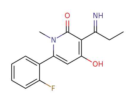 Molecular Structure of 62613-72-3 (2(1H)-Pyridinone,
6-(2-fluorophenyl)-4-hydroxy-3-(1-iminopropyl)-1-methyl-)