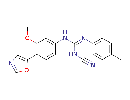 Molecular Structure of 441756-79-2 (Guanidine,
N-cyano-N'-[3-methoxy-4-(5-oxazolyl)phenyl]-N''-(4-methylphenyl)-)