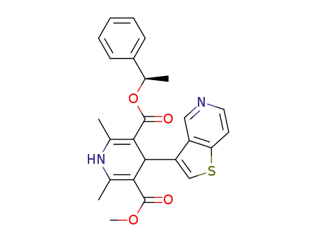Molecular Structure of 109771-84-8 (3,5-Pyridinedicarboxylic acid,
1,4-dihydro-2,6-dimethyl-4-thieno[3,2-c]pyridin-3-yl-, methyl
1-phenylethyl ester, (R)-)