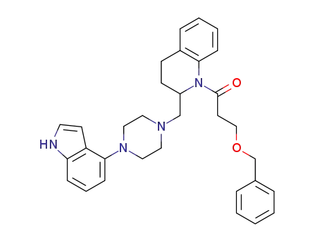 Molecular Structure of 511230-20-9 (Quinoline,
1,2,3,4-tetrahydro-2-[[4-(1H-indol-4-yl)-1-piperazinyl]methyl]-1-[1-oxo-3-
(phenylmethoxy)propyl]-)