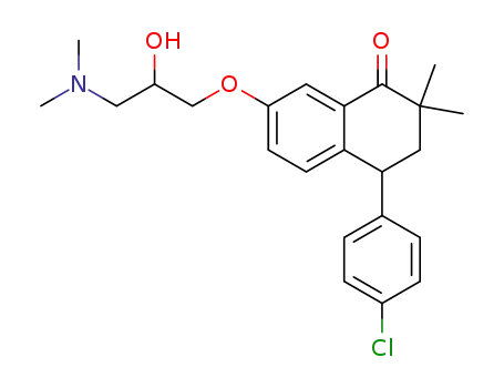Molecular Structure of 62519-61-3 (1(2H)-Naphthalenone,
4-(4-chlorophenyl)-7-[3-(dimethylamino)-2-hydroxypropoxy]-3,4-dihydro-
2,2-dimethyl-)