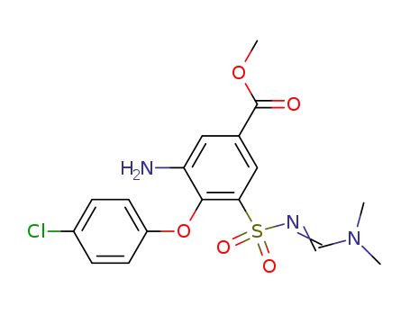 Molecular Structure of 66889-23-4 (Benzoic acid,
3-amino-4-(4-chlorophenoxy)-5-[[[(dimethylamino)methylene]amino]sulf
onyl]-, methyl ester)