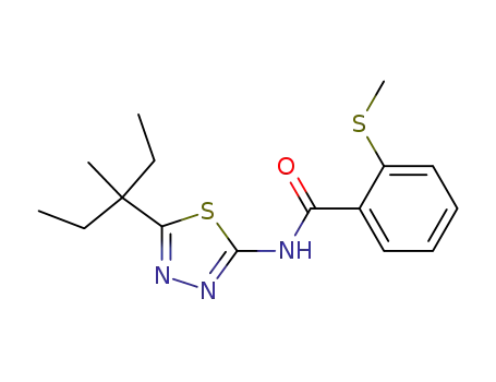 Molecular Structure of 82559-31-7 (Benzamide,
N-[5-(1-ethyl-1-methylpropyl)-1,3,4-thiadiazol-2-yl]-2-(methylthio)-)