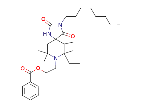 Molecular Structure of 61683-26-9 (1,3,8-Triazaspiro[4.5]decane-2,4-dione,
8-[2-(benzoyloxy)ethyl]-7,9-diethyl-6,7,9-trimethyl-3-octyl-)