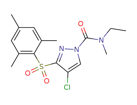 Molecular Structure of 143534-49-0 (1H-Pyrazole-1-carboxamide,
4-chloro-N-ethyl-N-methyl-3-[(2,4,6-trimethylphenyl)sulfonyl]-)