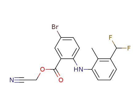 Molecular Structure of 61708-28-9 (Benzoic acid, 5-bromo-2-[[3-(difluoromethyl)-2-methylphenyl]amino]-,
cyanomethyl ester)