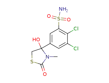 Molecular Structure of 64221-06-3 (Benzenesulfonamide,
2,3-dichloro-5-(4-hydroxy-3-methyl-2-oxo-4-thiazolidinyl)-)