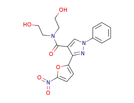 Molecular Structure of 61621-07-6 (1H-Pyrazole-4-carboxamide,
N,N-bis(2-hydroxyethyl)-3-(5-nitro-2-furanyl)-1-phenyl-)