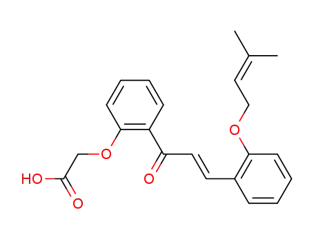 Molecular Structure of 65775-11-3 (Acetic acid,
[2-[3-[2-[(3-methyl-2-butenyl)oxy]phenyl]-1-oxo-2-propenyl]phenoxy]-)