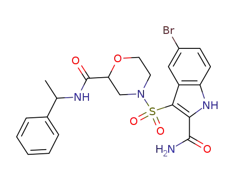 Molecular Structure of 661469-05-2 (1H-Indole-2-carboxamide,
5-bromo-3-[[2-[[(1-phenylethyl)amino]carbonyl]-4-morpholinyl]sulfonyl]-)